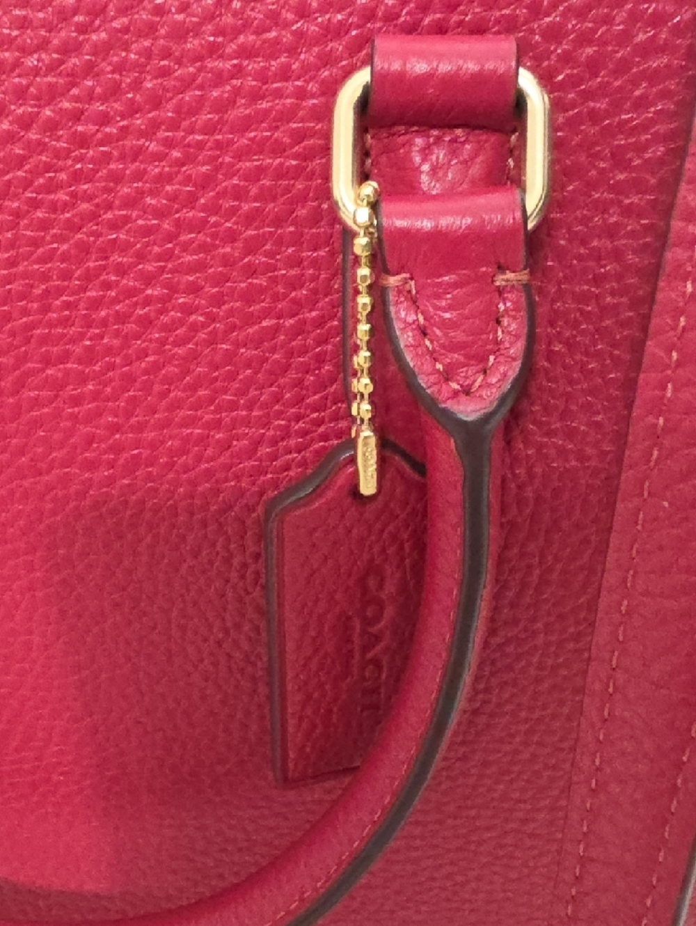 Coach Cherry Red Pebbled Leather Tote with Gold Accents - Picture 4 of 11